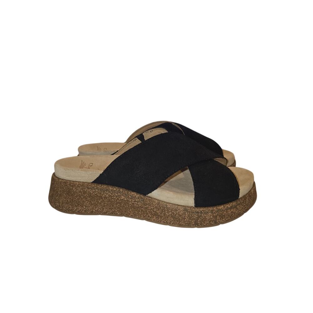 Dansko Bridget Burnished Suede Black Slides Sandals, Size 40